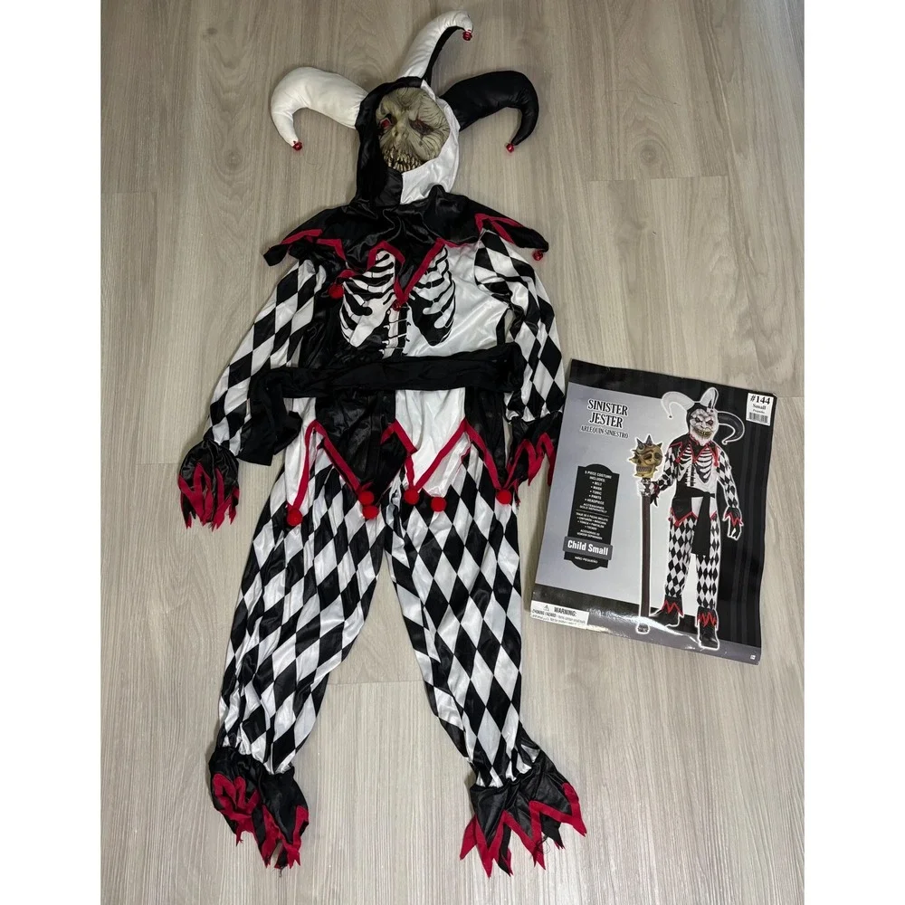 Sinister Jester Halloween Costume Boys Size Small 4-6 Harlequin 5 Piece Party